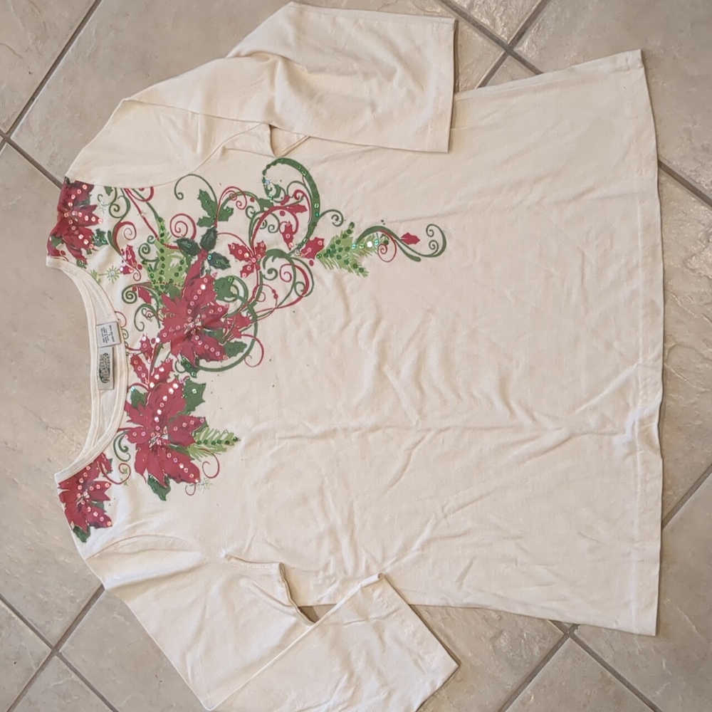 Vintage Collections Etc. Christmas Holiday Pointsetta Top Size Large